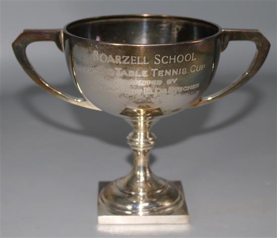 A 1920s silver two handled presentation trophy cup, 7 oz.